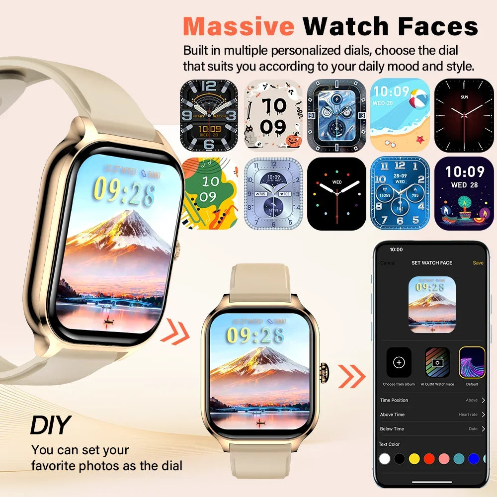 2025 New 2.01 Inch Smart Watch Man Woman Gift Full Touch Screen Sports Fitness Watch BT Call Digital Smart Watch Fashion Ladies
