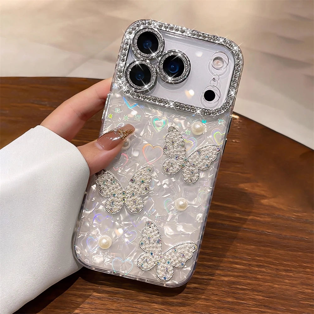 Luxury Diamond Butterfly Clear Phone Case For iPhone 17 Air 16 15 14 13 12 Pro Max Transparent Plating Soft Silicone Back Cover