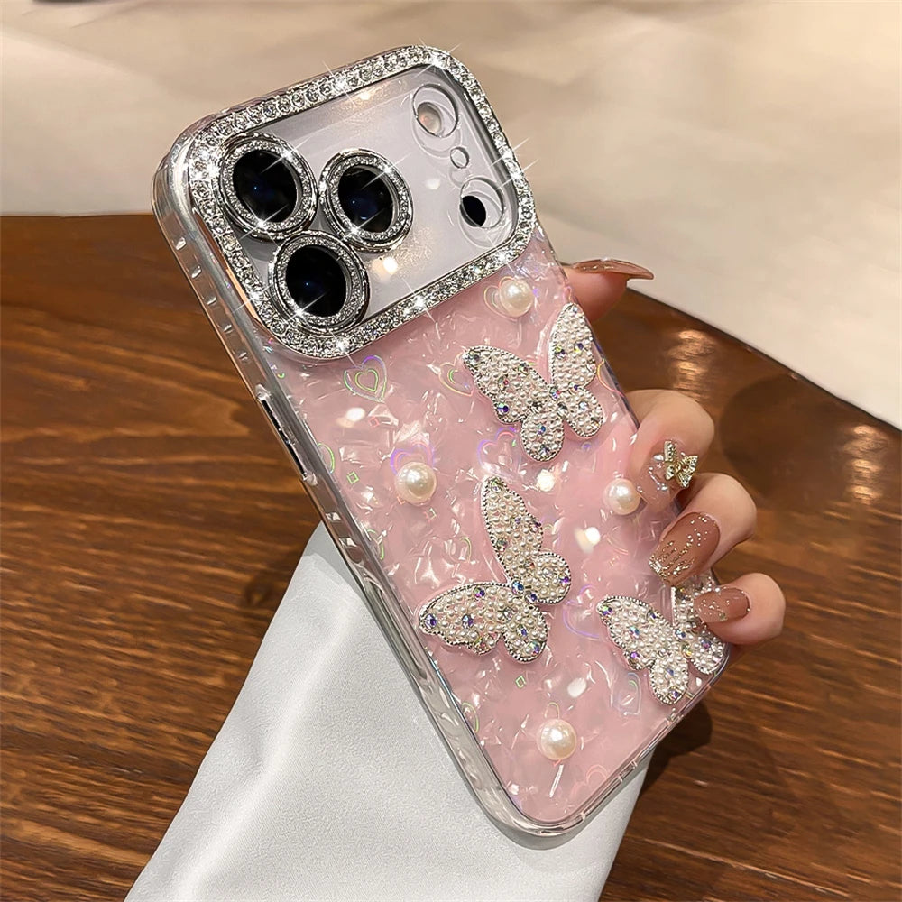 Luxury Diamond Butterfly Clear Phone Case For iPhone 17 Air 16 15 14 13 12 Pro Max Transparent Plating Soft Silicone Back Cover