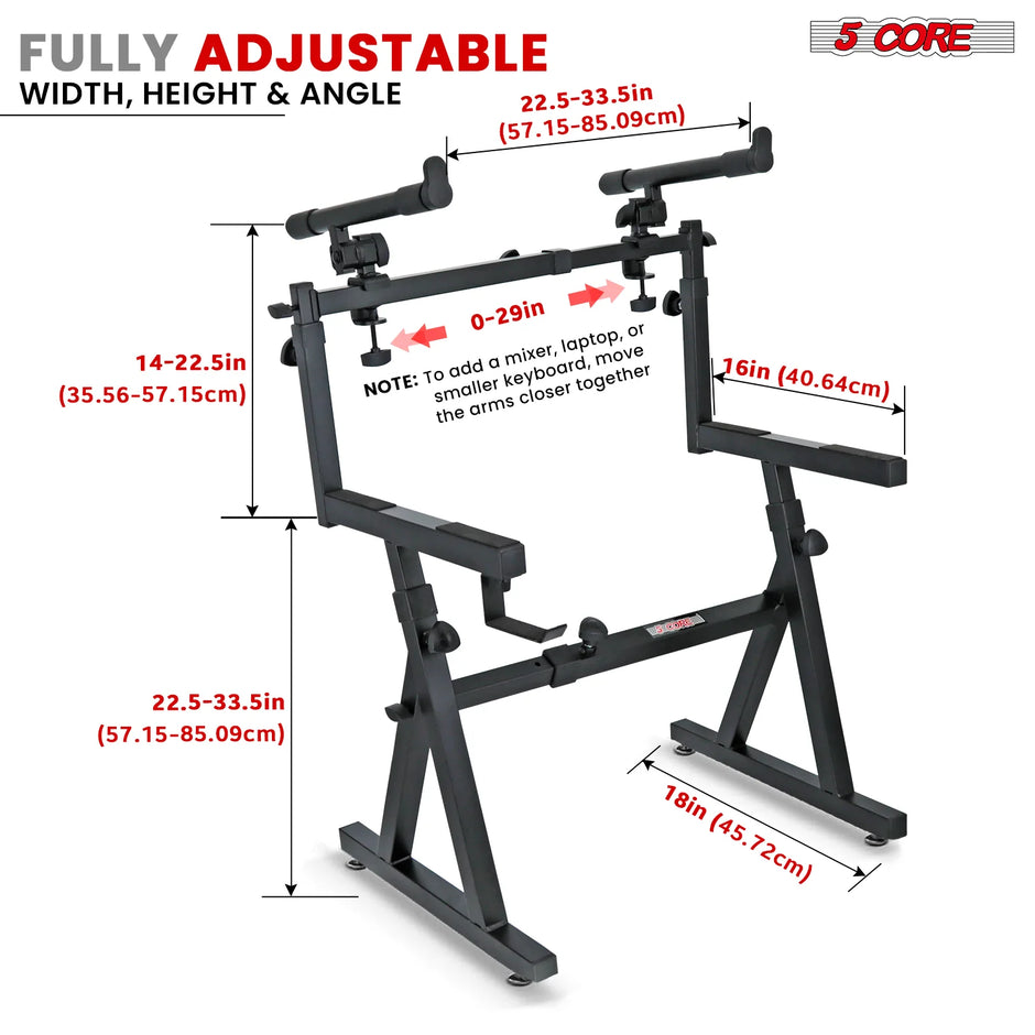 5Core 2 Tier Keyboard Stand Z Style Adjustable Heavy Duty Electric Piano Riser Holder
