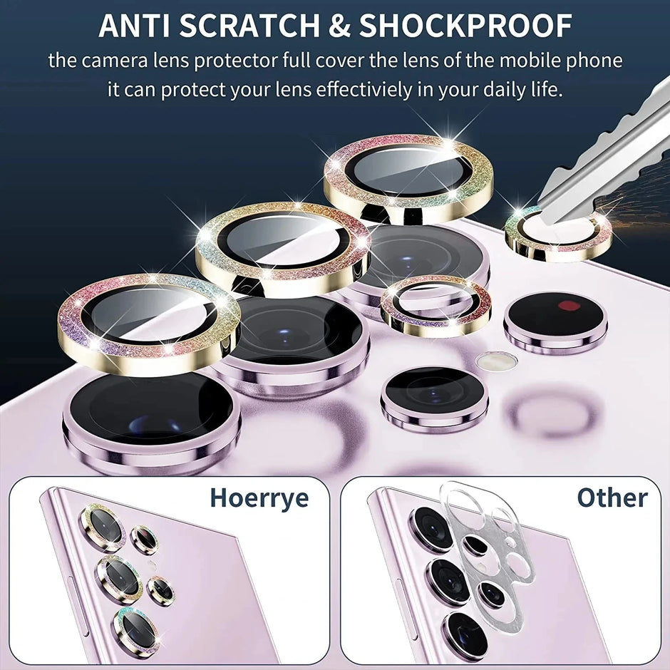 Diamond Glitter Lens Glass For Samsung Galaxy S25 Ultra Plus HD Clear Camera Protector For Samsung S24 S23 Metal Ring Lens Film
