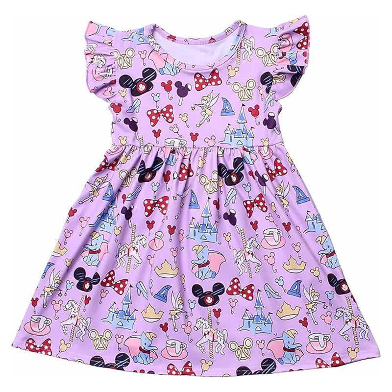 Princess Mouse Bow Toddler Girl Dress Summer Outfit Birthday Party Clothes Girls Flutter Sleeve Knee Length Dress 1-7 Years