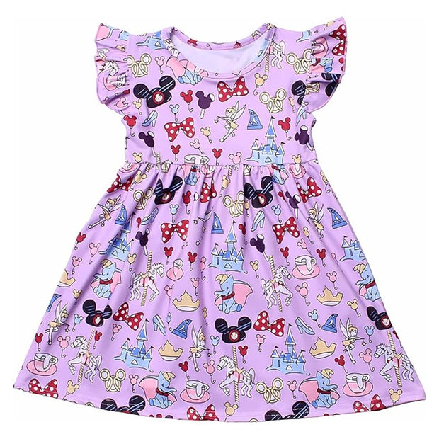 Princess Mouse Bow Toddler Girl Dress Summer Outfit Birthday Party Clothes Girls Flutter Sleeve Knee Length Dress 1-7 Years