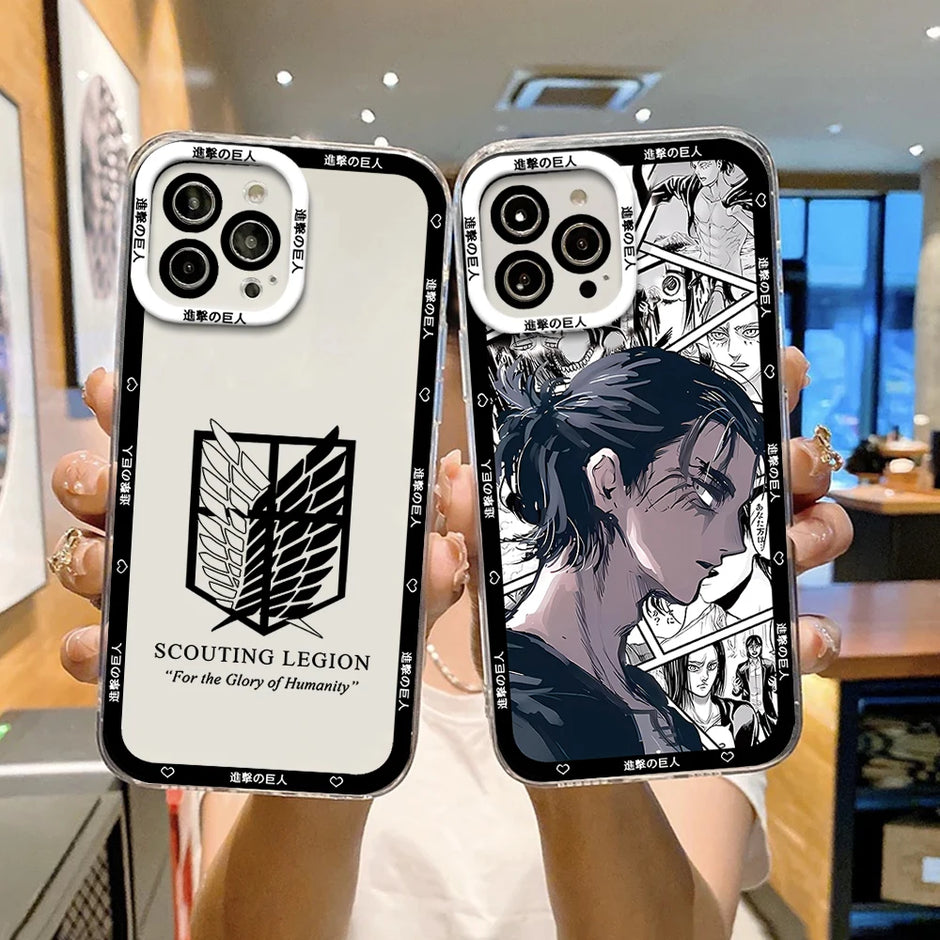 ANIME A-Attack on titan FUNDA PHONE Case For iPhone Border Soft Shell 11 12 13 Mini 14 15 16 Pro Max Soft Clear Back Cover Coque