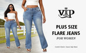 Plus Size Elegant Bootcut Denim Jeans for Women Tummy Control High Rise Curvy Fit Floral Design Slimming Dressy Jeans Pants