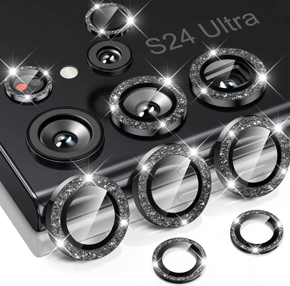 Diamond Glitter Lens Glass For Samsung Galaxy S25 Ultra Plus HD Clear Camera Protector For Samsung S24 S23 Metal Ring Lens Film