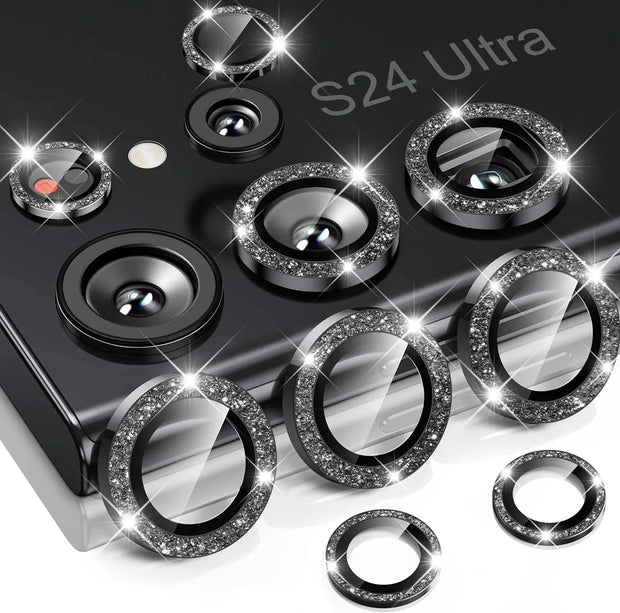 Diamond Glitter Lens Glass For Samsung Galaxy S25 Ultra Plus HD Clear Camera Protector For Samsung S24 S23 Metal Ring Lens Film