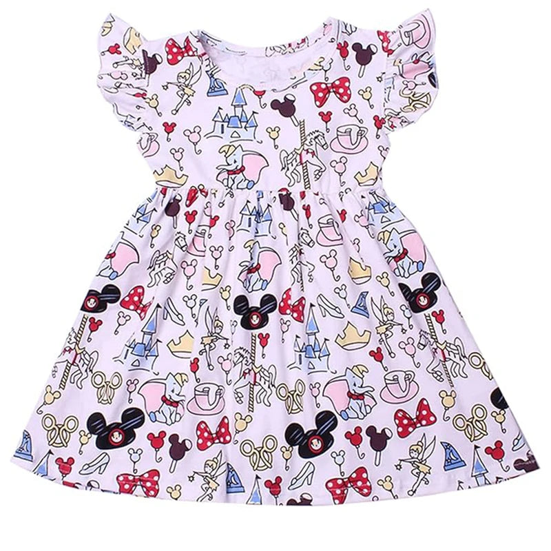 Princess Mouse Bow Toddler Girl Dress Summer Outfit Birthday Party Clothes Girls Flutter Sleeve Knee Length Dress 1-7 Years