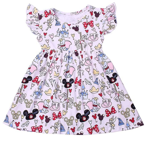 Princess Mouse Bow Toddler Girl Dress Summer Outfit Birthday Party Clothes Girls Flutter Sleeve Knee Length Dress 1-7 Years