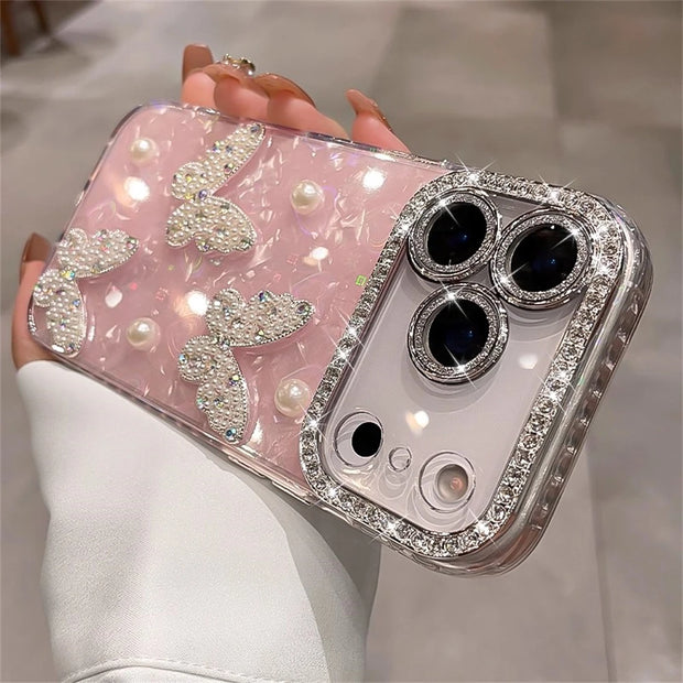 Luxury Diamond Butterfly Clear Phone Case For iPhone 17 Air 16 15 14 13 12 Pro Max Transparent Plating Soft Silicone Back Cover