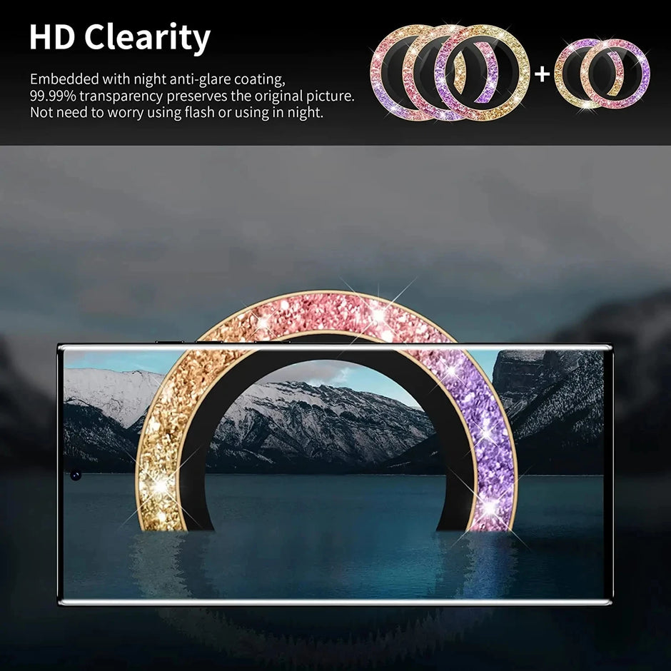 Diamond Glitter Lens Glass For Samsung Galaxy S25 Ultra Plus HD Clear Camera Protector For Samsung S24 S23 Metal Ring Lens Film