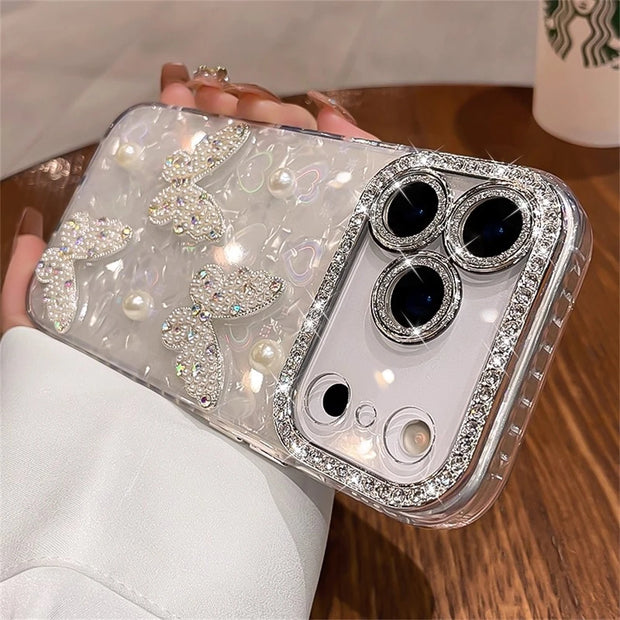 Luxury Diamond Butterfly Clear Phone Case For iPhone 17 Air 16 15 14 13 12 Pro Max Transparent Plating Soft Silicone Back Cover