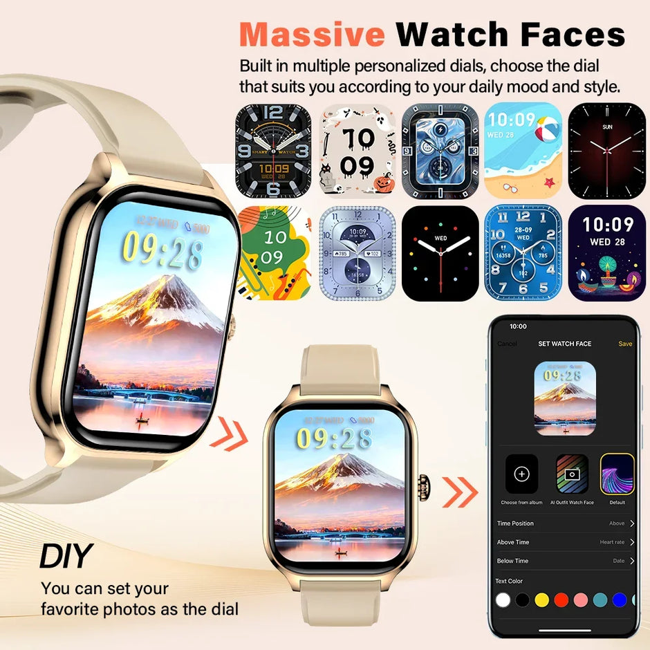 2025 New 2.01 Inch Smart Watch Man Woman Gift Full Touch Screen Sports Fitness Watch BT Call Digital Smart Watch Fashion Ladies