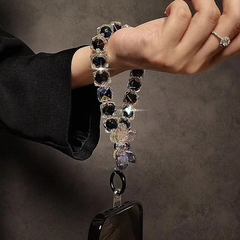 DIY Bracelet Crystal Shinning Acrylic Butterfly Girl Phone Charms Wrist Hanging Strap Mobile Phone Lanyard Phone Bag Key Chain