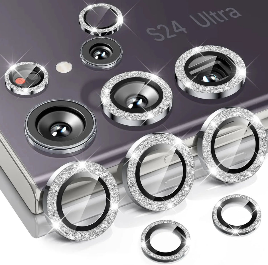 Diamond Glitter Lens Glass For Samsung Galaxy S25 Ultra Plus HD Clear Camera Protector For Samsung S24 S23 Metal Ring Lens Film