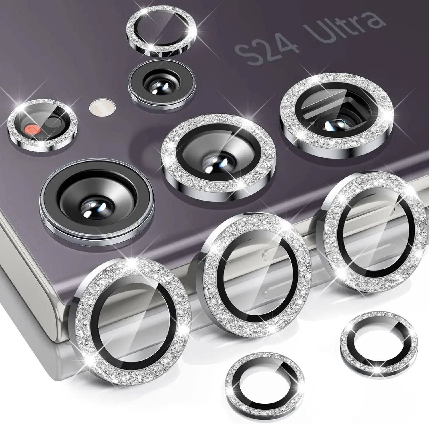 Diamond Glitter Lens Glass For Samsung Galaxy S25 Ultra Plus HD Clear Camera Protector For Samsung S24 S23 Metal Ring Lens Film