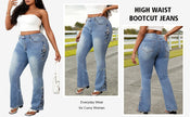 Plus Size Elegant Bootcut Denim Jeans for Women Tummy Control High Rise Curvy Fit Floral Design Slimming Dressy Jeans Pants