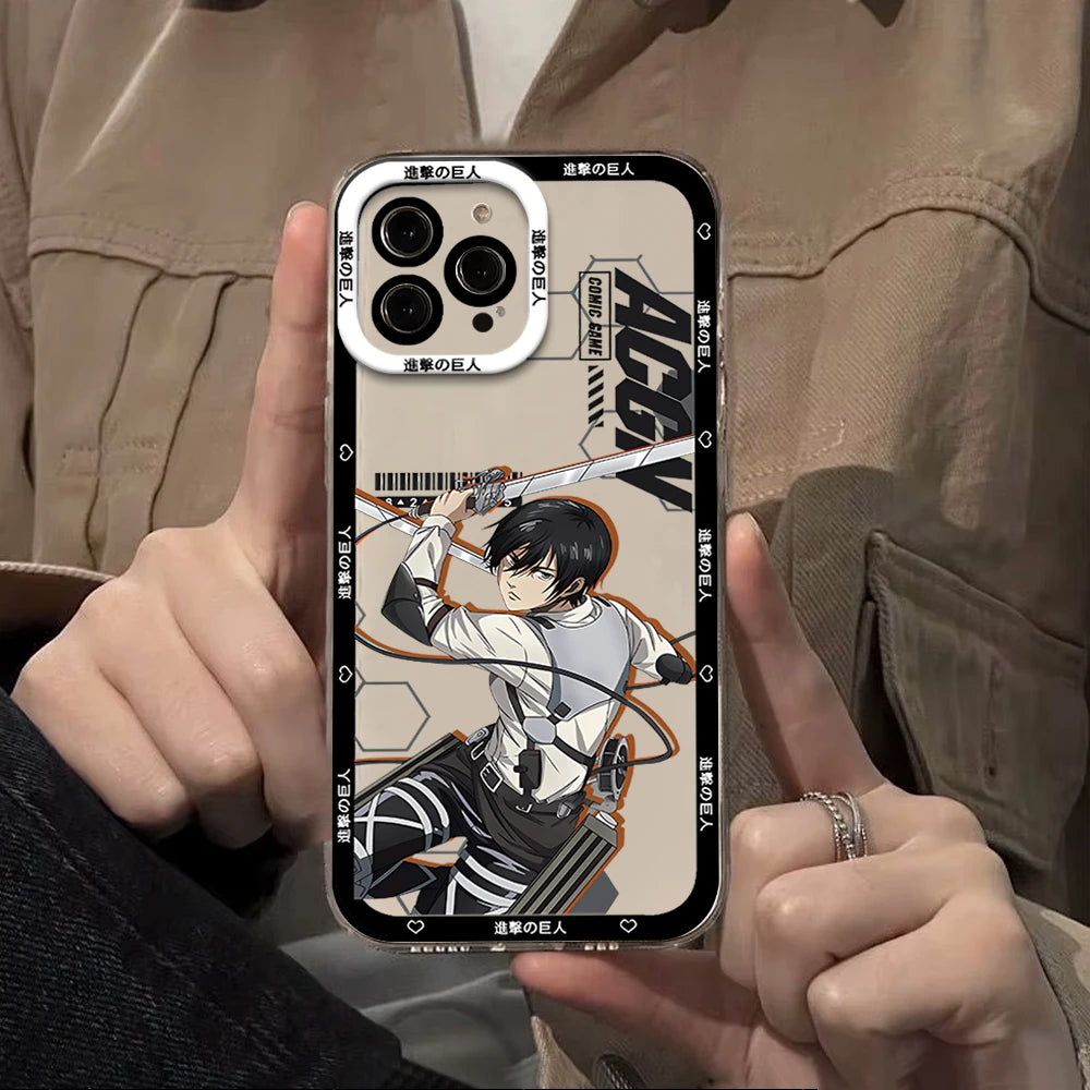 ANIME A-Attack on titan FUNDA PHONE Case For iPhone Border Soft Shell 11 12 13 Mini 14 15 16 Pro Max Soft Clear Back Cover Coque