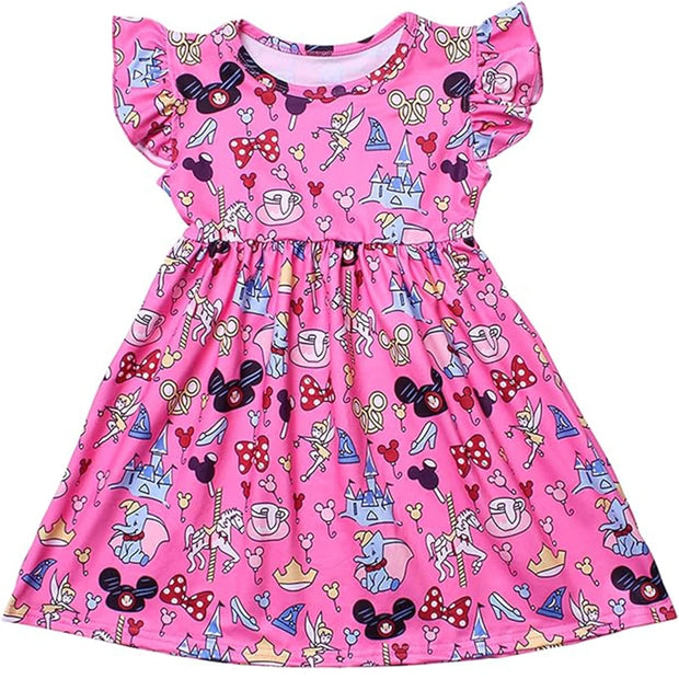 Princess Mouse Bow Toddler Girl Dress Summer Outfit Birthday Party Clothes Girls Flutter Sleeve Knee Length Dress 1-7 Years
