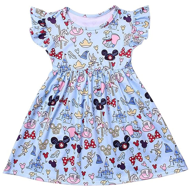 Princess Mouse Bow Toddler Girl Dress Summer Outfit Birthday Party Clothes Girls Flutter Sleeve Knee Length Dress 1-7 Years