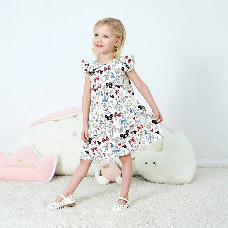 Princess Mouse Bow Toddler Girl Dress Summer Outfit Birthday Party Clothes Girls Flutter Sleeve Knee Length Dress 1-7 Years