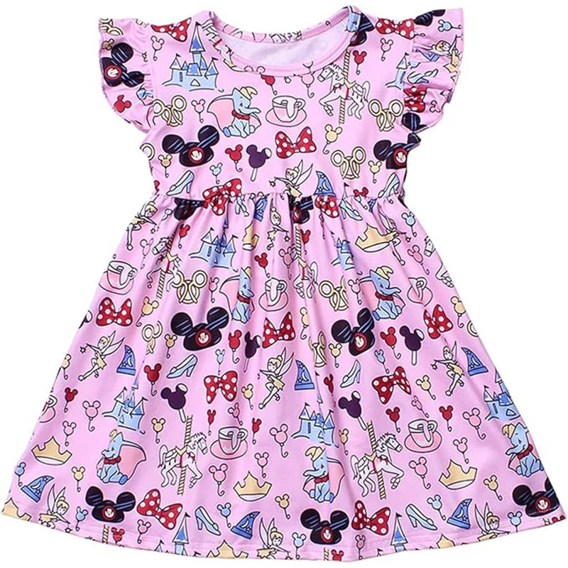 Princess Mouse Bow Toddler Girl Dress Summer Outfit Birthday Party Clothes Girls Flutter Sleeve Knee Length Dress 1-7 Years