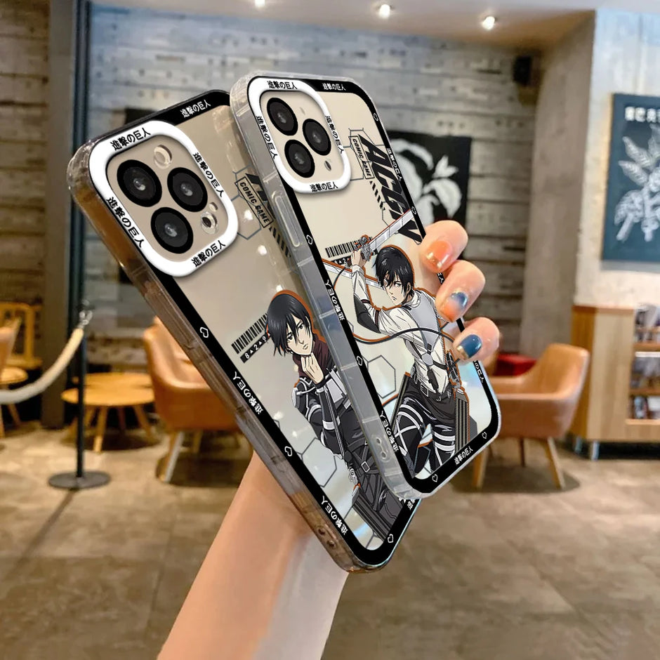 ANIME A-Attack on titan FUNDA PHONE Case For iPhone Border Soft Shell 11 12 13 Mini 14 15 16 Pro Max Soft Clear Back Cover Coque